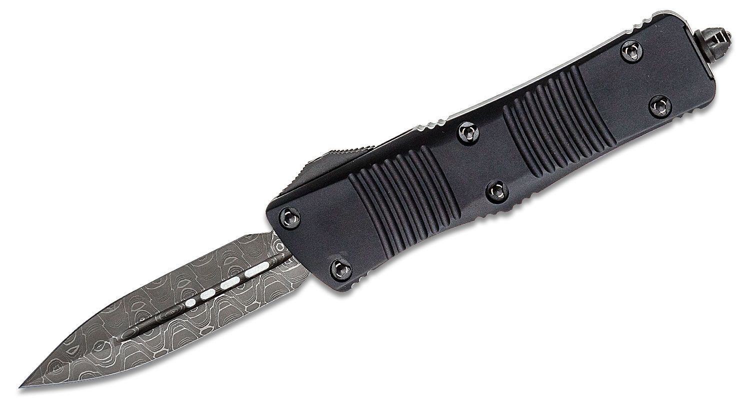 Microtech Troodon Signature Series Automatic Out The Front Knife, Double Standard Damascus Edge, Black (138-16S)