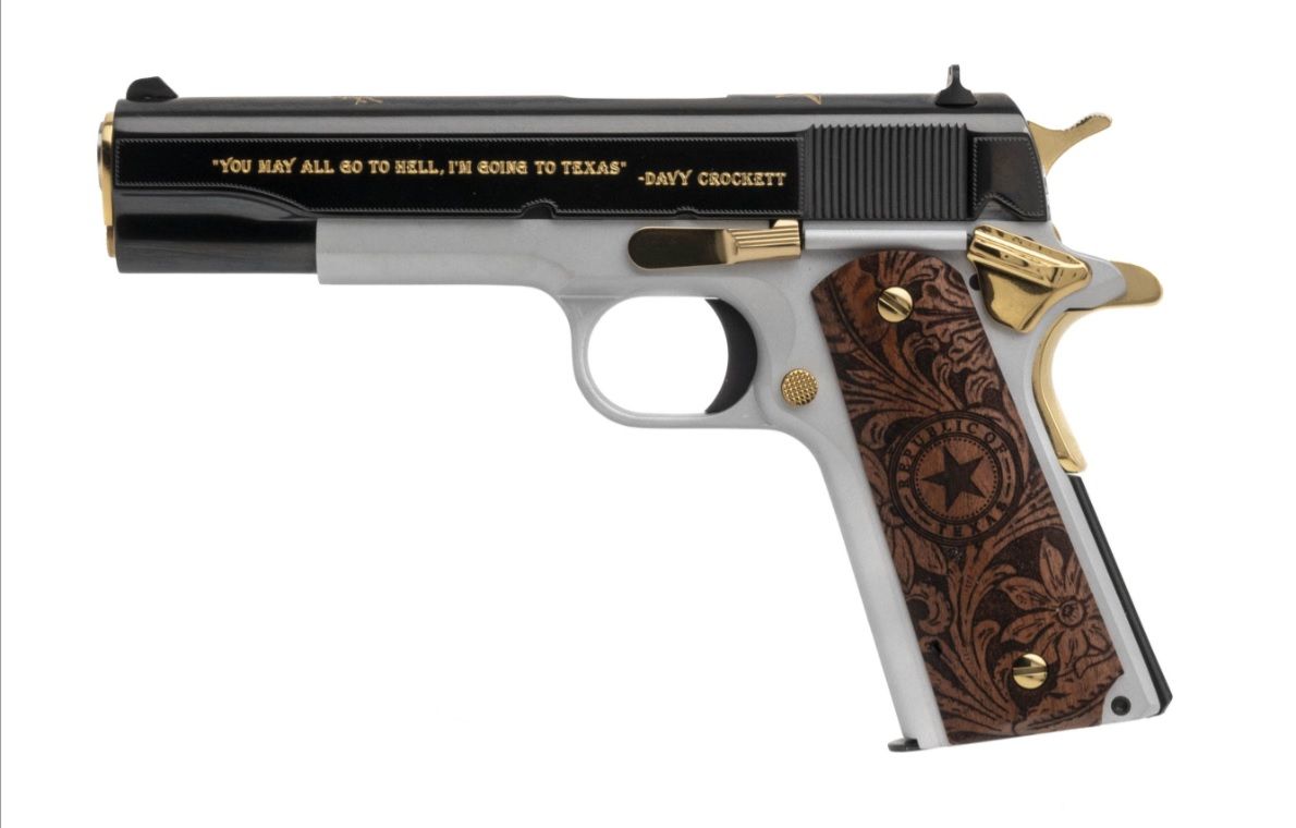 Custom & Collectible The Lone Star II Colt 1911 CNC1911LONE, 45 ACP, 5",Engraved Texas Mesquite Grips, High Polish DLC Finish, 24KT Gold Inlay, 8 Rds