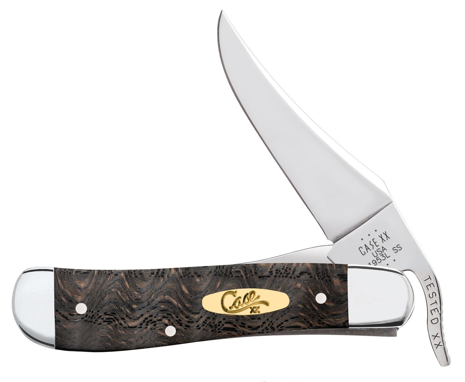 Case Black Curly Oak Wood Smooth Russlock Pocket Knife (14002)