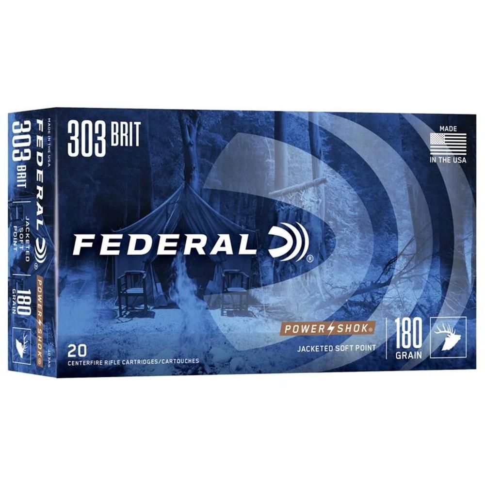 Federal Premium Power Shok Rifle Ammunition 303AS, 303 British, Speer Hot-Cor SP, 180 GR, 2460 fps, 20 Rd/bx