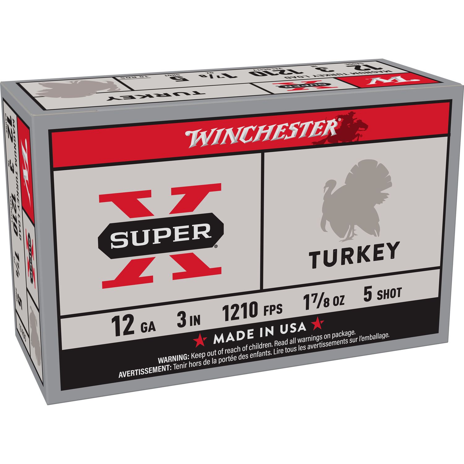 Winchester Super-X Turkey Shotshells X123MT5, 12 Gauge, 3", 1-7/8 oz, 1210 fps, #5 Copper Plated Lead Shot, 10 Rd/bx