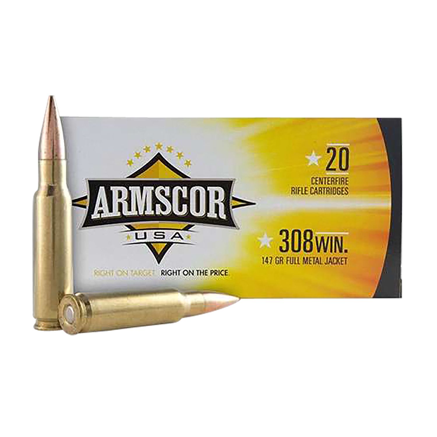 Armscor USA Competition Rifle Ammunition FAC3081N, 308 Win, Full Metal Jacket (FMJ), 147  GR, 2700  fps, 20 Rd/bx
