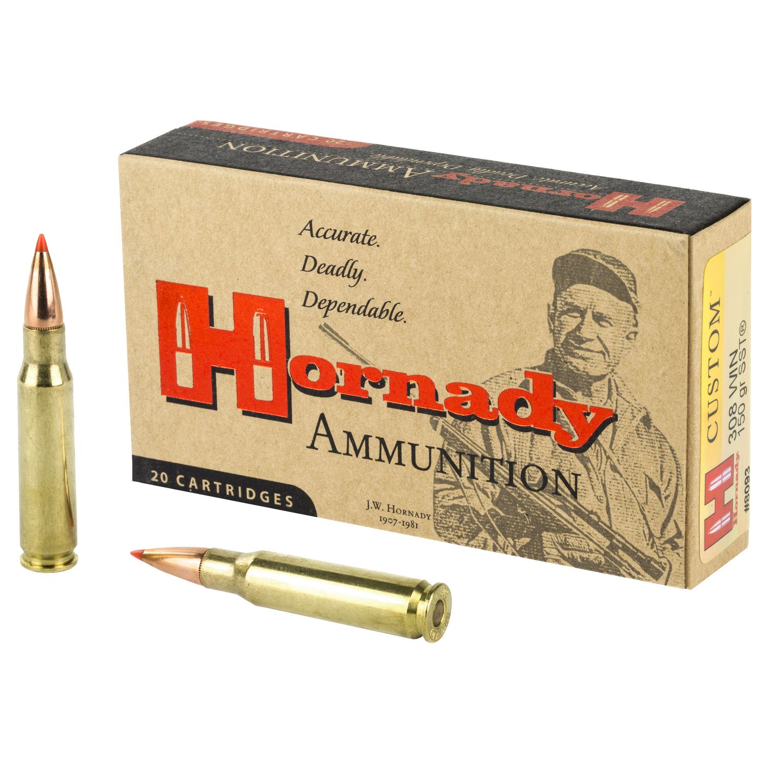 Hornady Custom Rifle Ammunition 8093, 308 Winchester, SST, 150 GR, 2820 fps, 20 Rd/bx