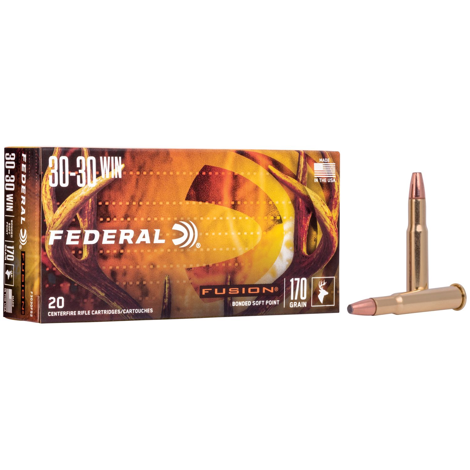 Federal Fusion Rifle Ammunition F3030FS2, 30-30 Winchester, Fusion Ammunition, 170 GR, 2200 fps, 20 Rd/bx