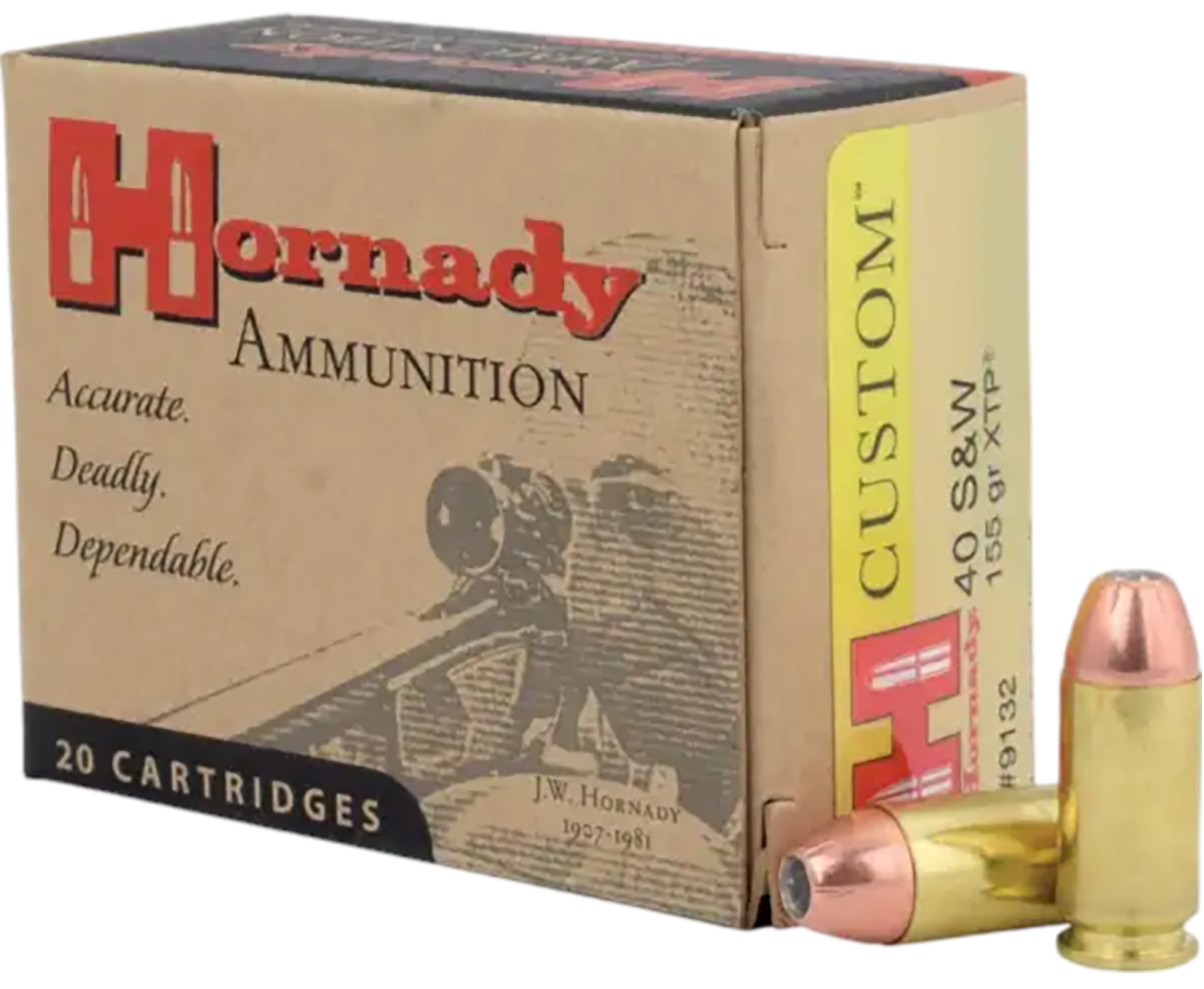 Hornady Custom Handgun Ammunition 9132, 40 S&W, XTP Jacketed Hollow Point (JHP), 155 GR, 1180 fps, 20 Rd/bx