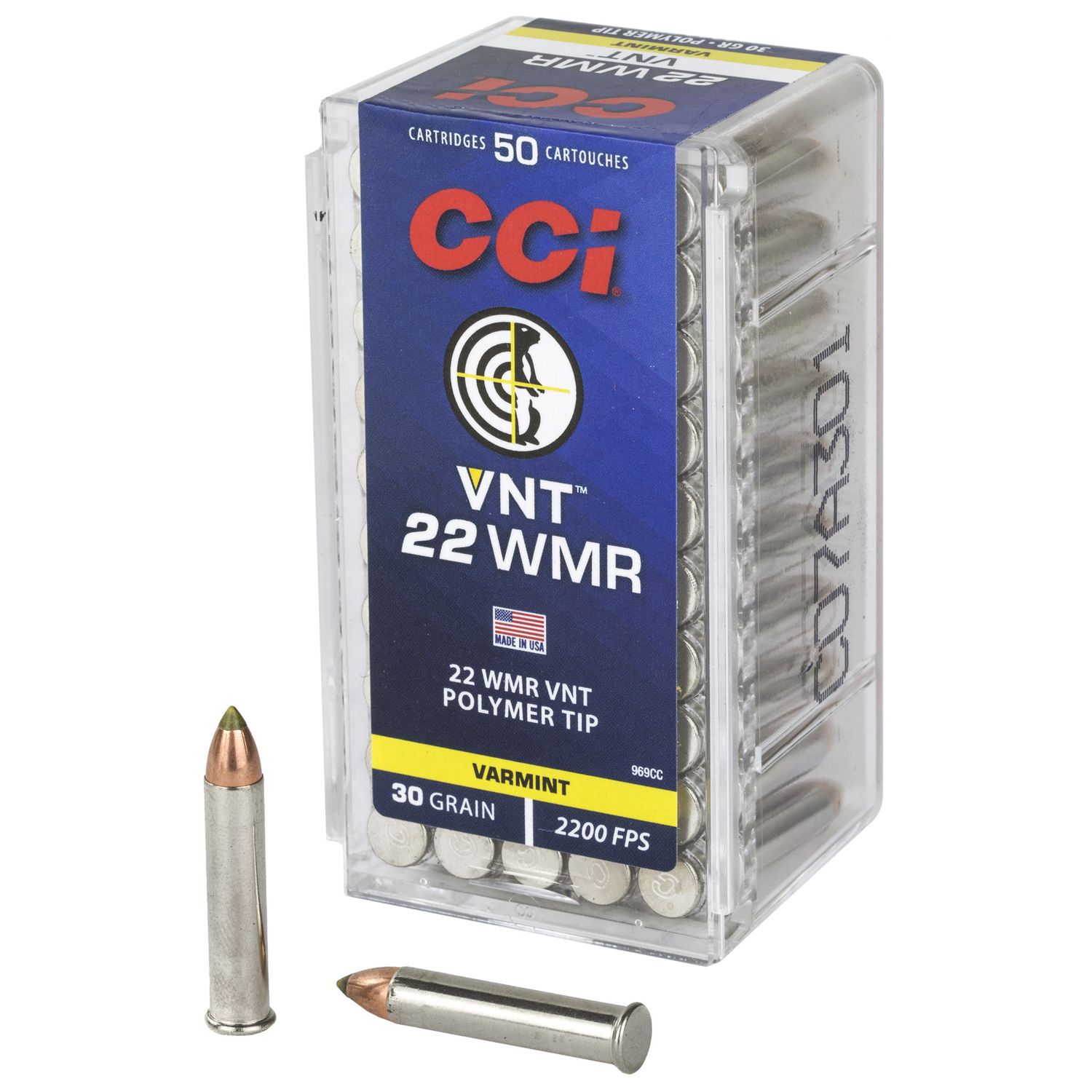 CCI VNT Varmint Target Rimfire Ammunition 969CC, 22 WMR, Speer VNT, 30 Grain, 2200 fps, 50 Rds/Bx