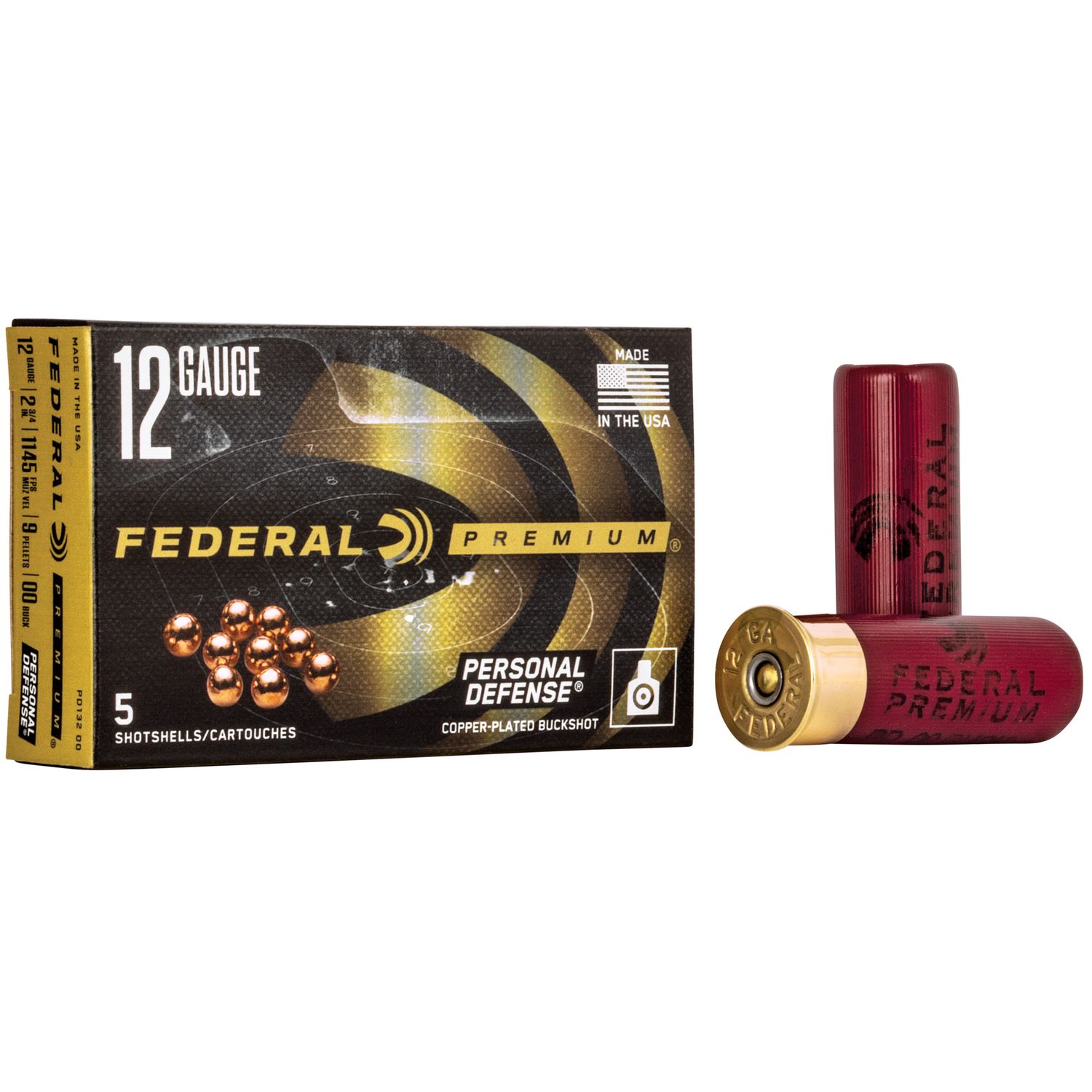 Federal Personal Defense Shotshells PD13200, 12 Gauge, 2-3/4", 9 Pellets, 1145 fps, #00 Buckshot, 5 Rd/bx