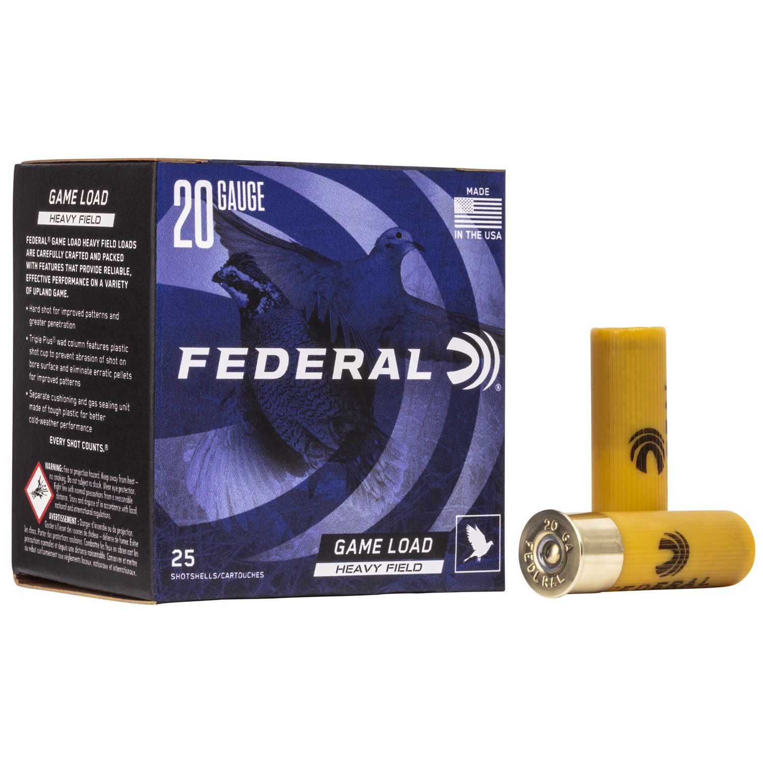 Federal Premium Game-Shok Heavy Field Shotshells H2026, 20 Gauge, 2-3/4", 1 oz, 1165 fps, #6 Lead Shot, 25 Rds/Bx