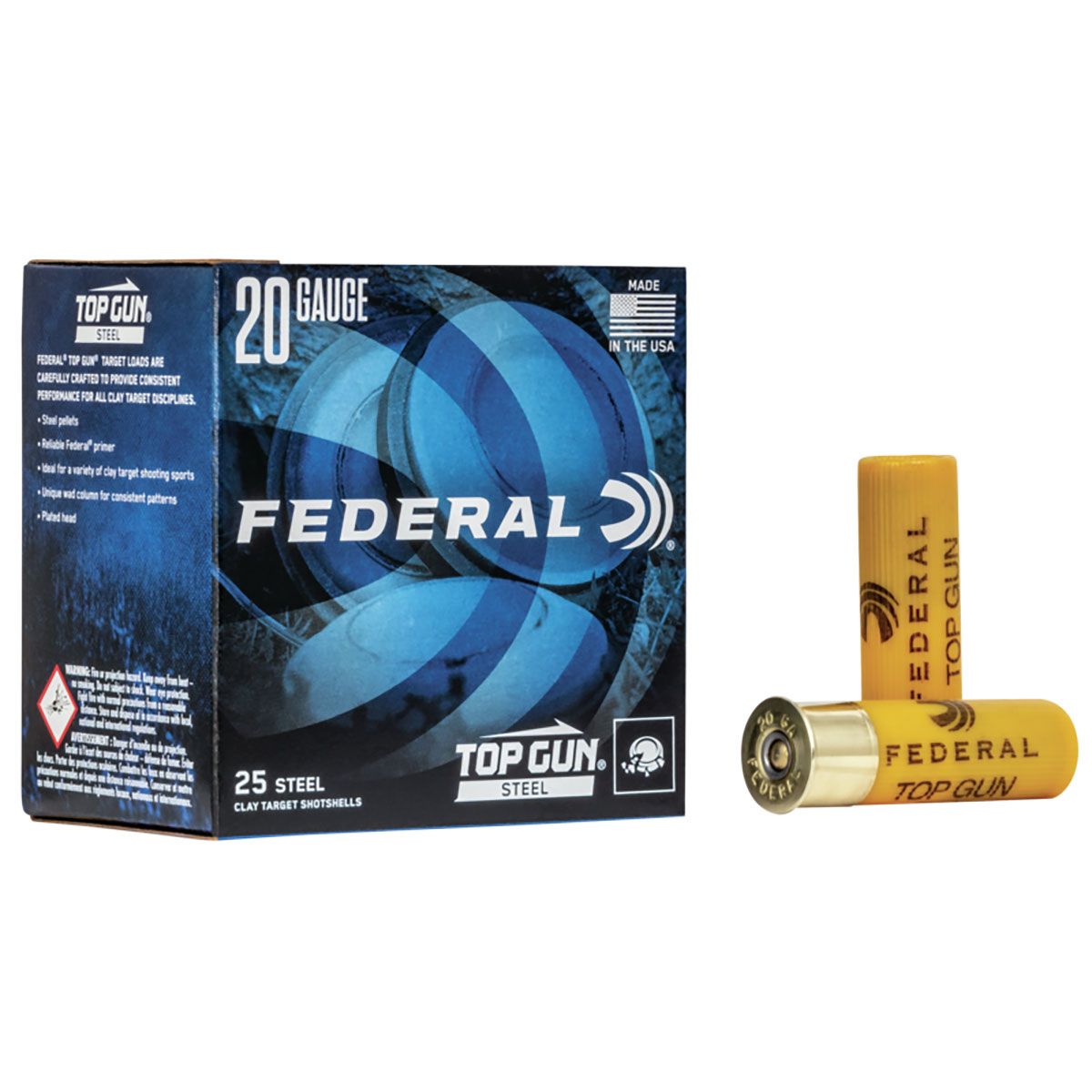 Federal Premium Top Gun Target Shotshells TG2517, 20 Gauge, 2-3/4", 7/8 oz, 1210 fps, #7 Steel Shot, 25 Rds/Bx