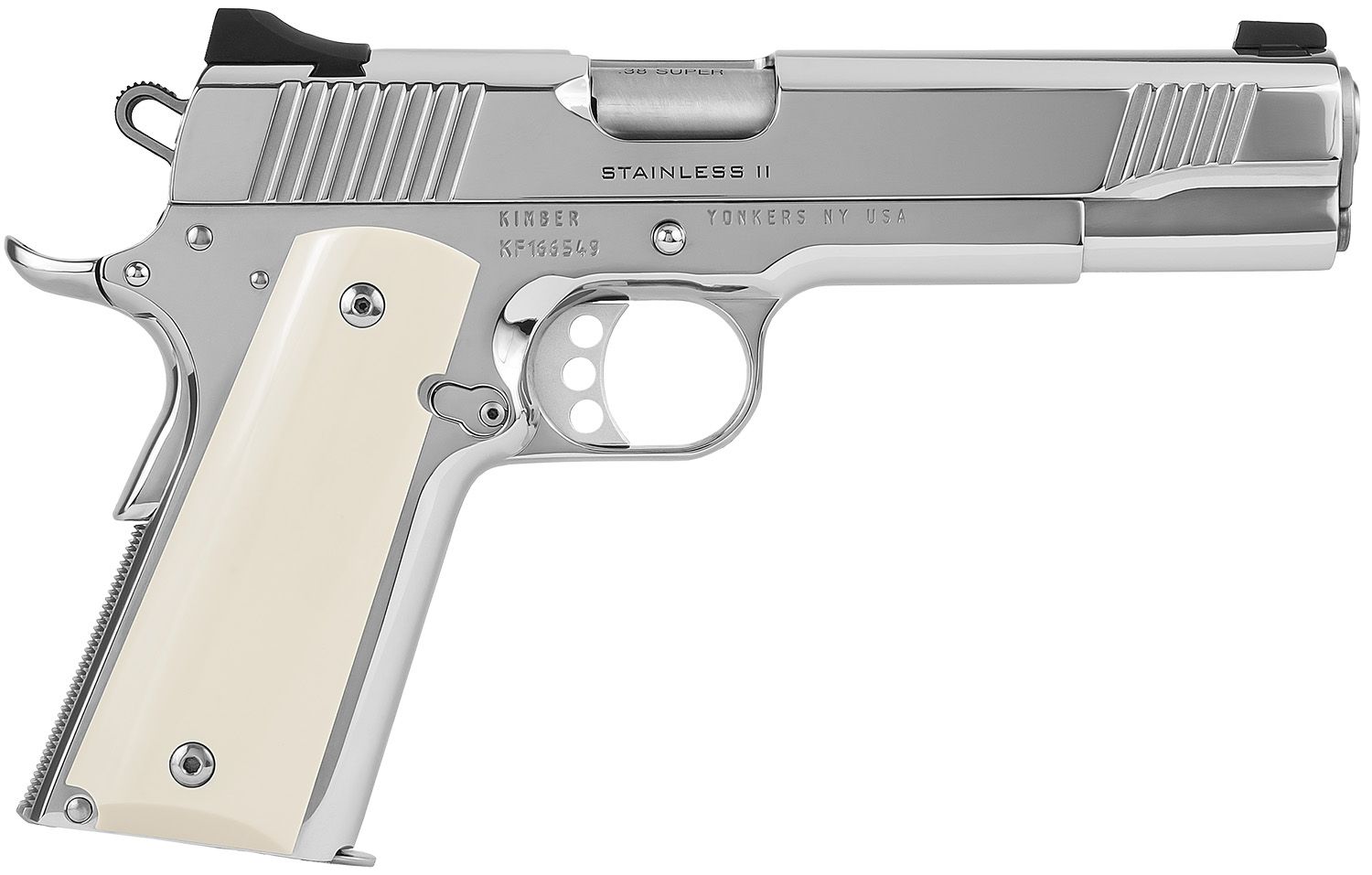 Kimber Stainless II 3200397 Pistol, 38 Super, 5", High Polished Slide, Bonded Smooth Ivory Grips, 9 Rd