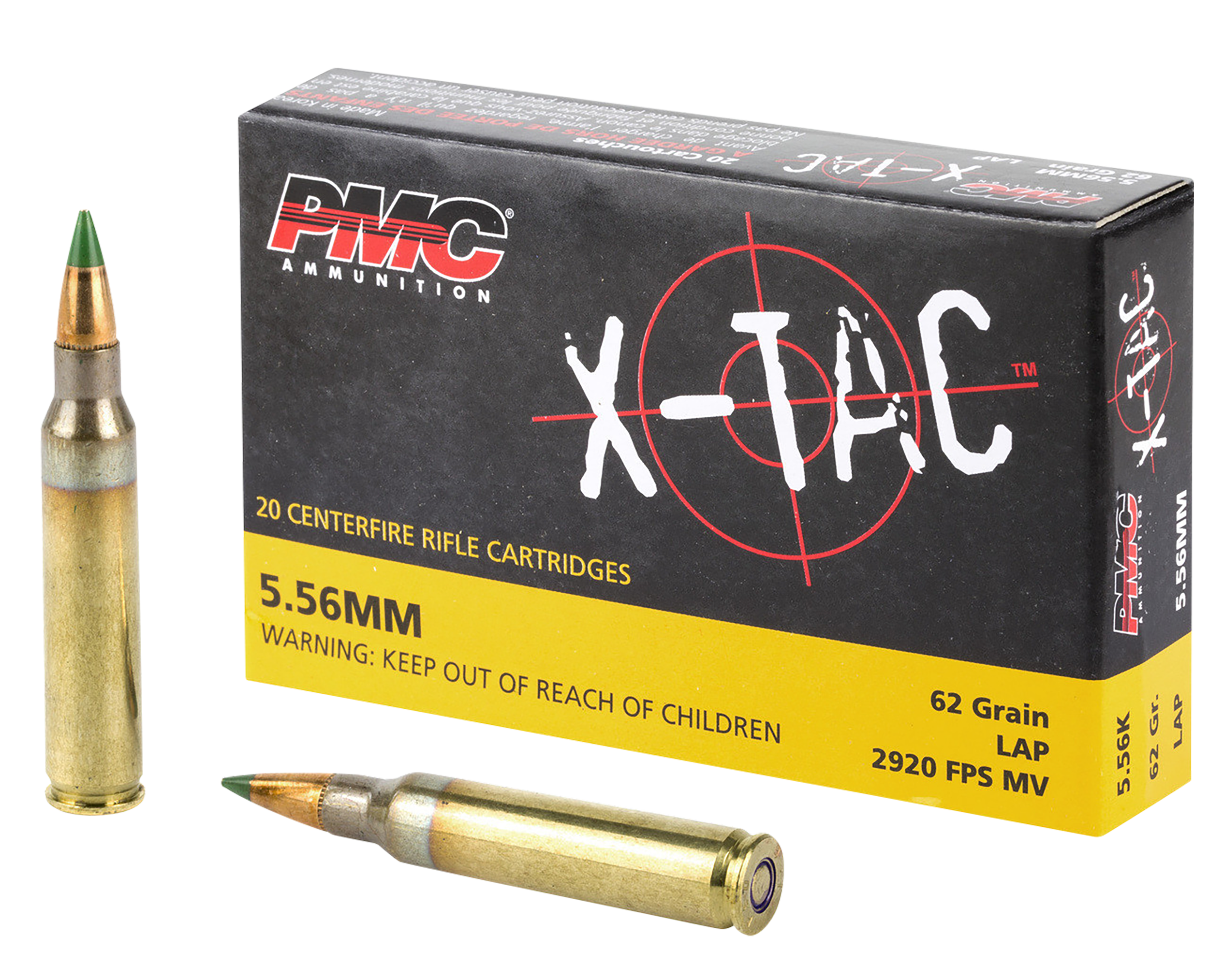PMC X-Tac Rifle Ammunition 556K, 5.56MM NATO, Light Armor Piercing, 62 GR, 3100 fps, 20 Rd/bx