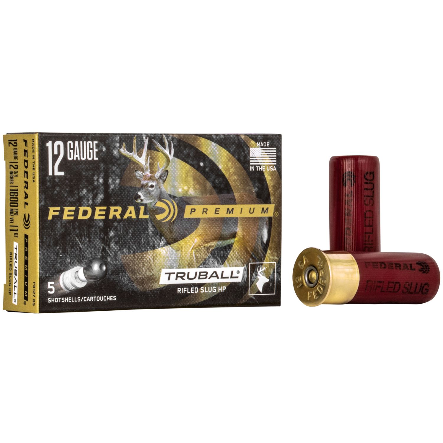 Federal Premium Vital-Shok PB127RS, 12 Gauge, 2-3/4", 1 oz, 1600 fps, TRUBALL Lead Rifled Slug, 5 Rd/bx