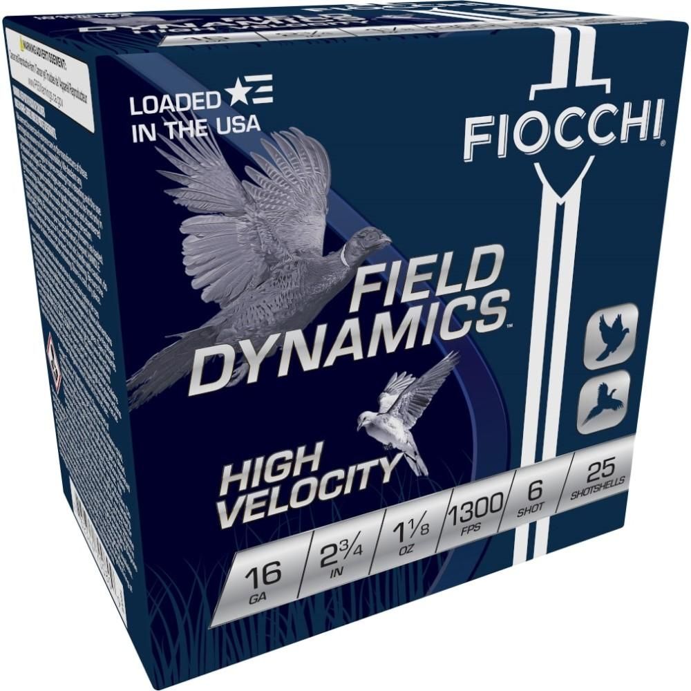 Fiocchi High Velocity 16HV6, 16 Gauge, 2-3/4", 1-1/8 oz, 1300 fps, #6 Lead Shot, 25 Rds/Bx