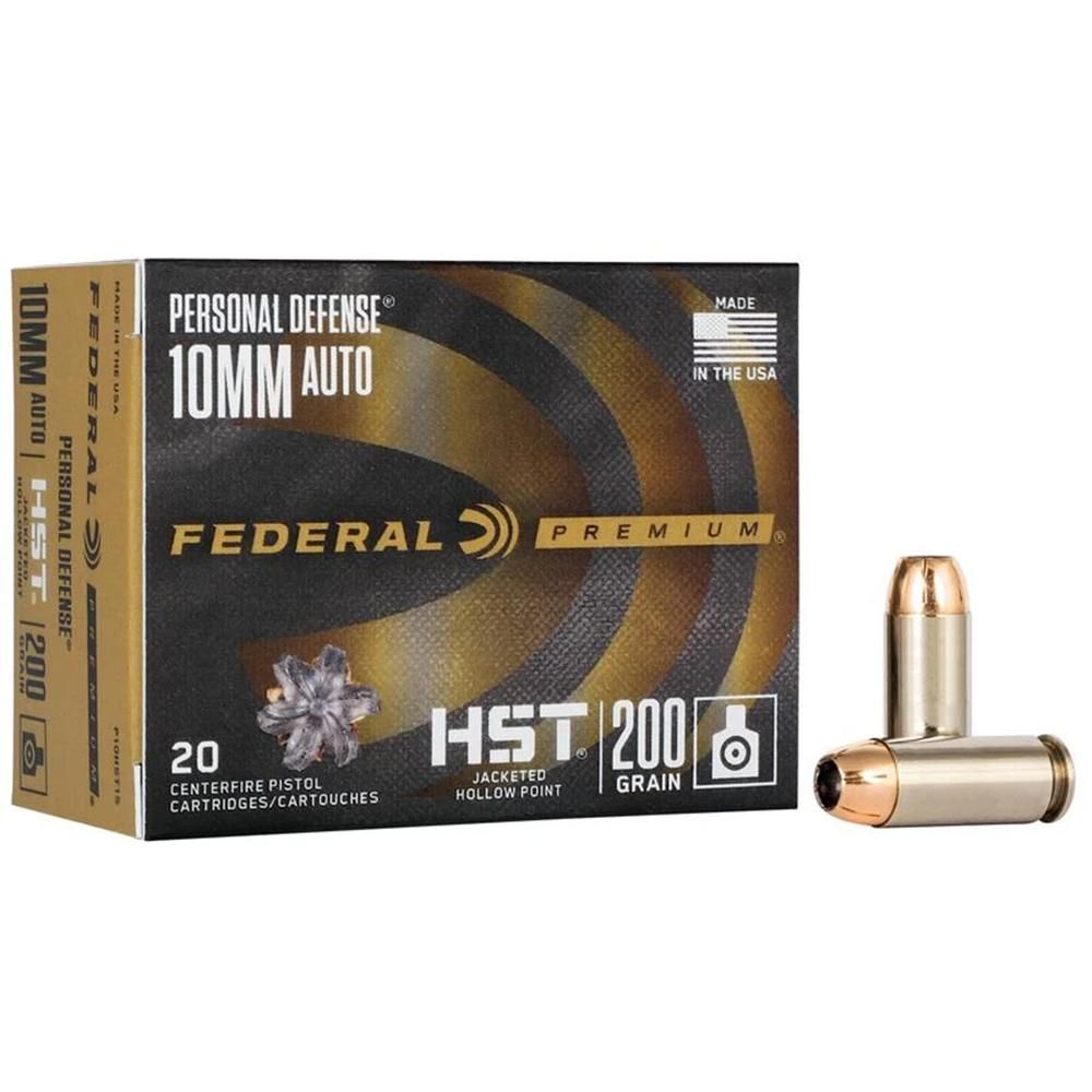 Federal Premium Personal Defense Ammunition P10HST1S, 10 mm, HST JHP, 200 GR, 1130 fps, 20 Rd/bx