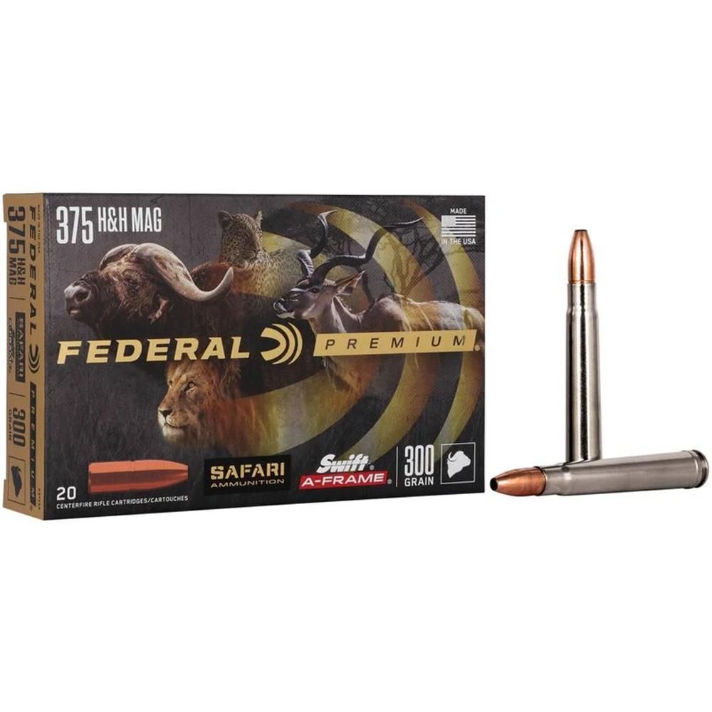 Federal Premium Cape-Shok Ammo P375SA, 375 Holland H&H Magnum, Swift A-Frame, 300 GR, 2450fps, 20 Rd/bx