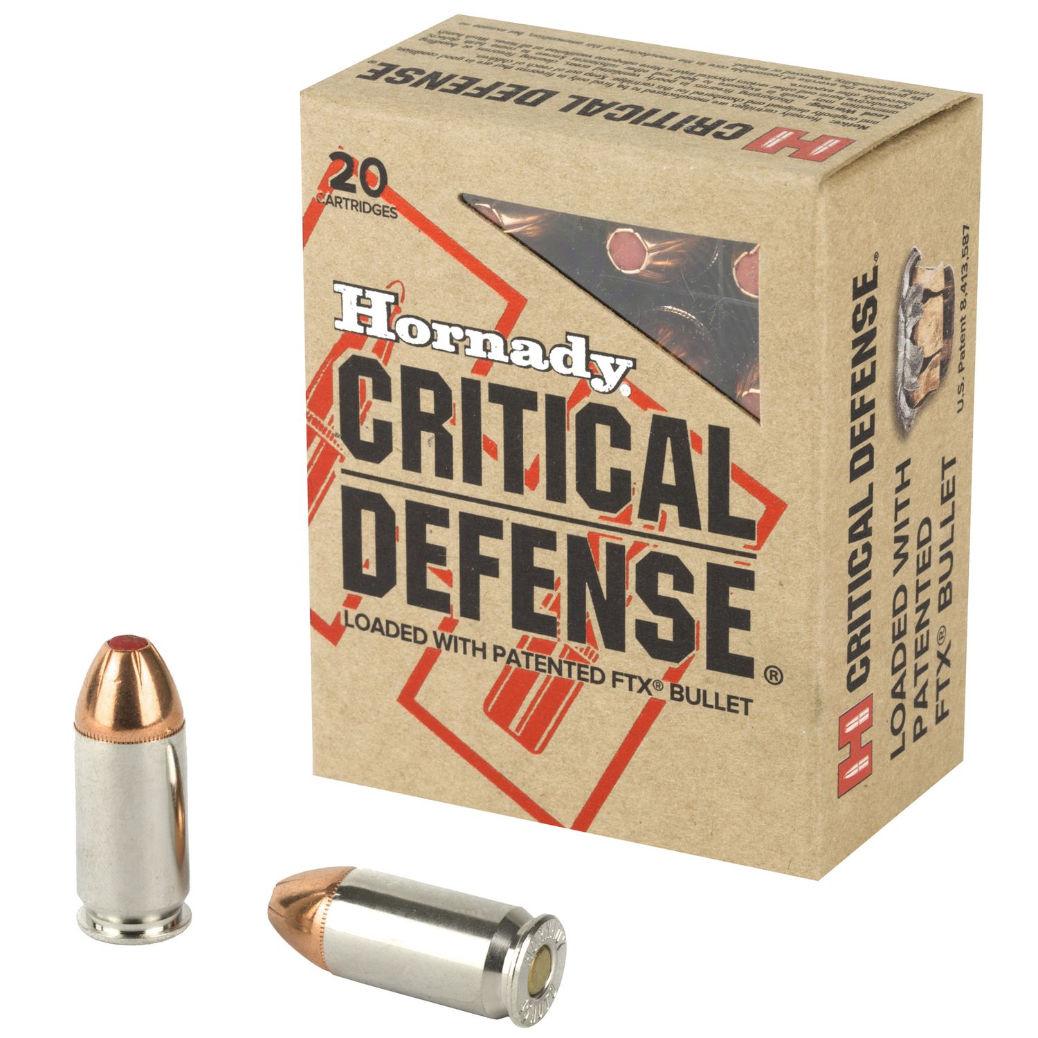 Hornady Critical Defense Pistol Ammunition 90900, 45 Automatic Colt Pistol (ACP), Flex Tip eXpanding (FTX), 185 GR, 1000 fps, 20 Rd/bx