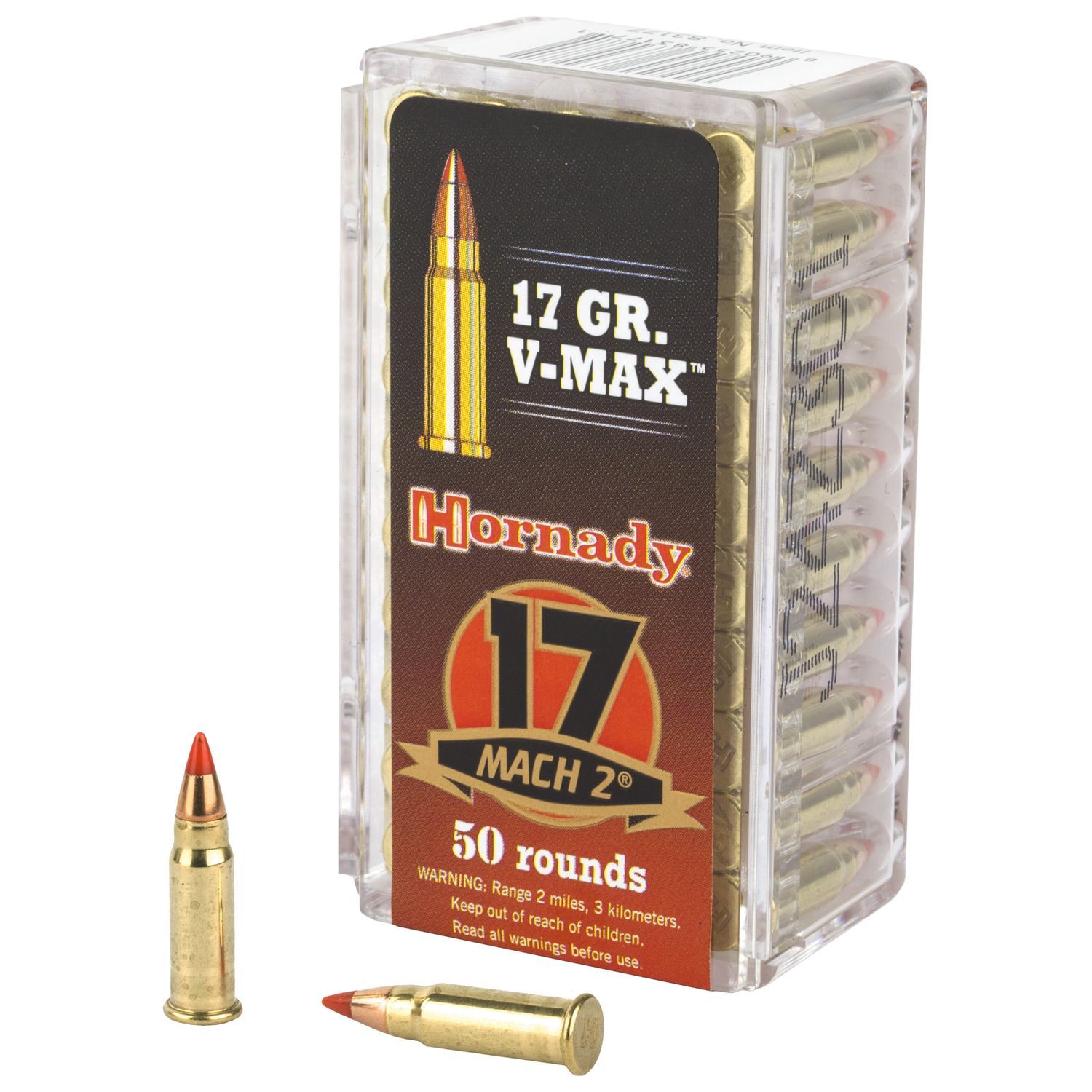 Hornady Varmint Express Rimfire Ammunition 83177, 17 MACH 2, V-Max, 17 GR, 2100 fps, 50 Rd/bx