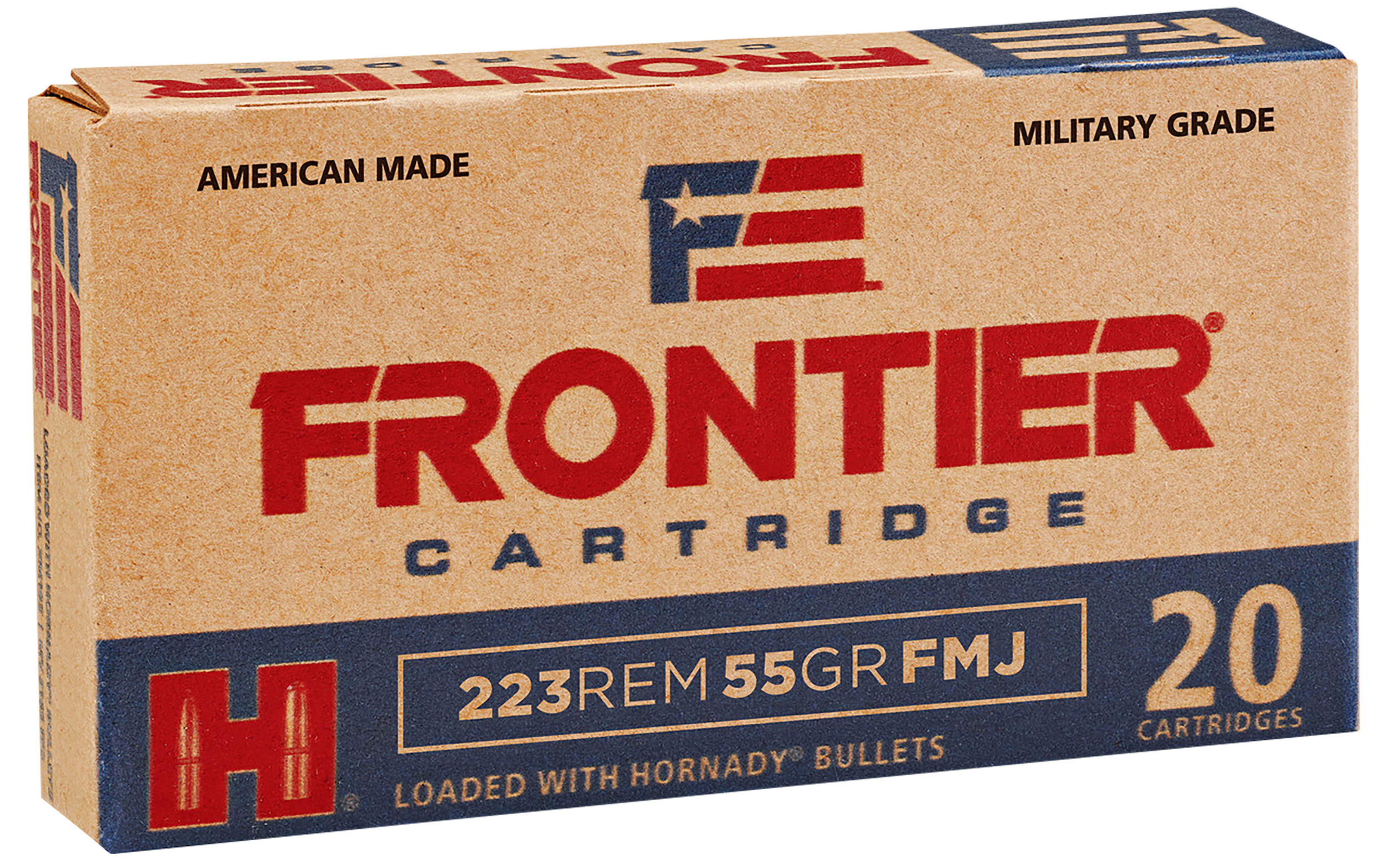 Hornady Frontier Rifle Ammunition FR100, 223 Remington, FMJ, 55 GR, 3240 fps, 20 Rds/bx