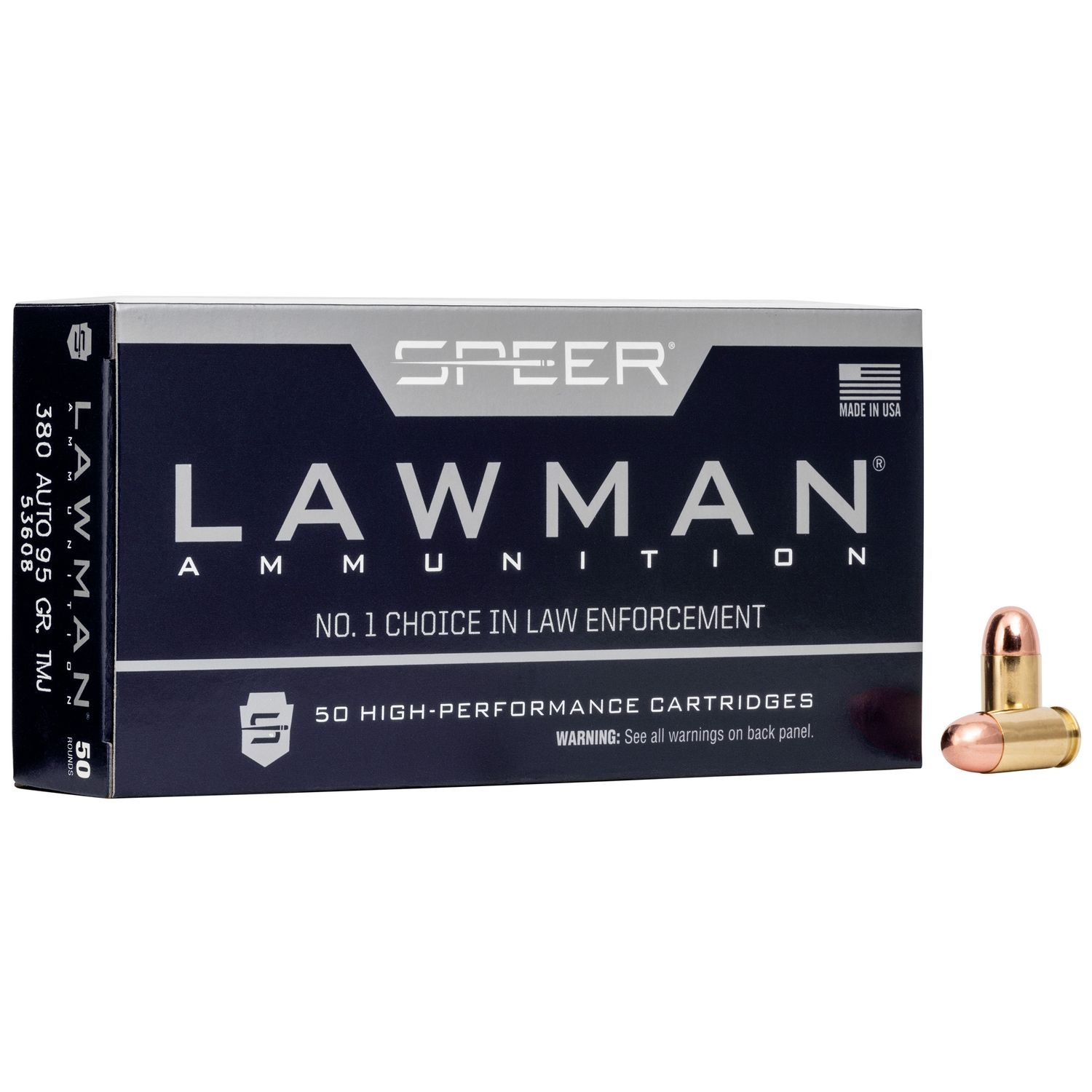 Speer Lawman Handgun Ammunition 53608, 380 ACP, Full Metal Jacket (FMJ), 95 GR, 950 fps, 50 Rd/bx