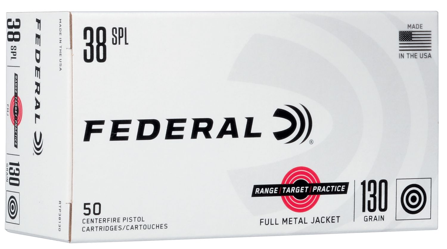 Federal Range Target Practice Handgun Ammunition RTP38130, 38 Special, Full Metal Jacket, 130 Gr, 890 fps, 50 Rd/bx