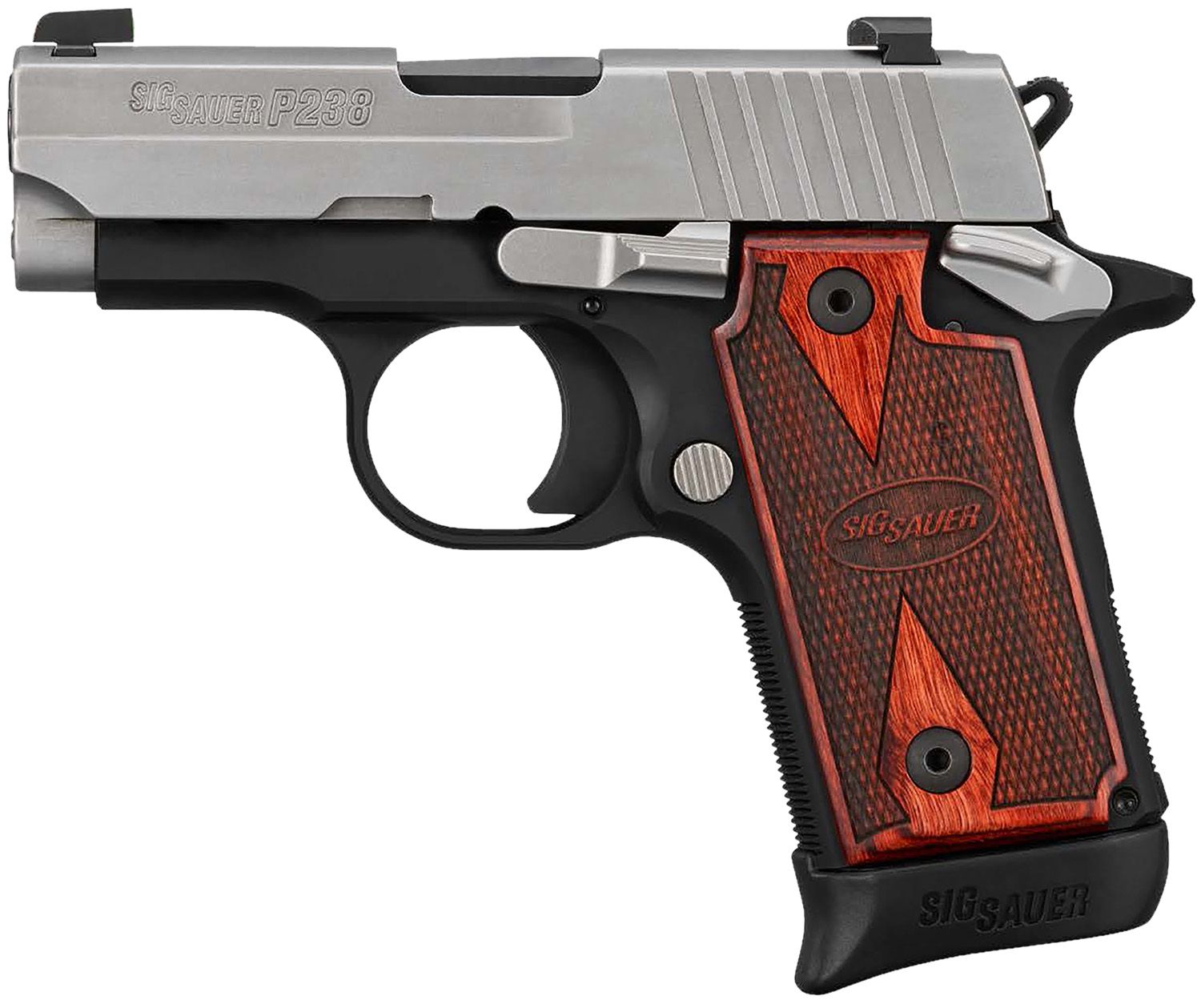 Sig Sauer P238 Pistol 238380TXR3, 380 ACP, Pistol 2.7 in, Rosewood Grip, Stainless Steel Two-Tone Finish, Night Sights, 7+1