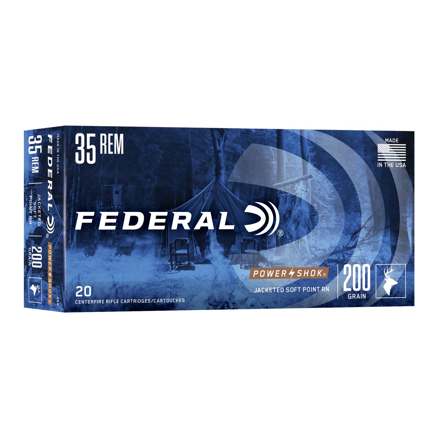 Federal Premium Power Shok Rifle Ammunition 35A, 35 Remington, Soft Point (SP), 200 GR, 2080 fps, 20 Rd/bx