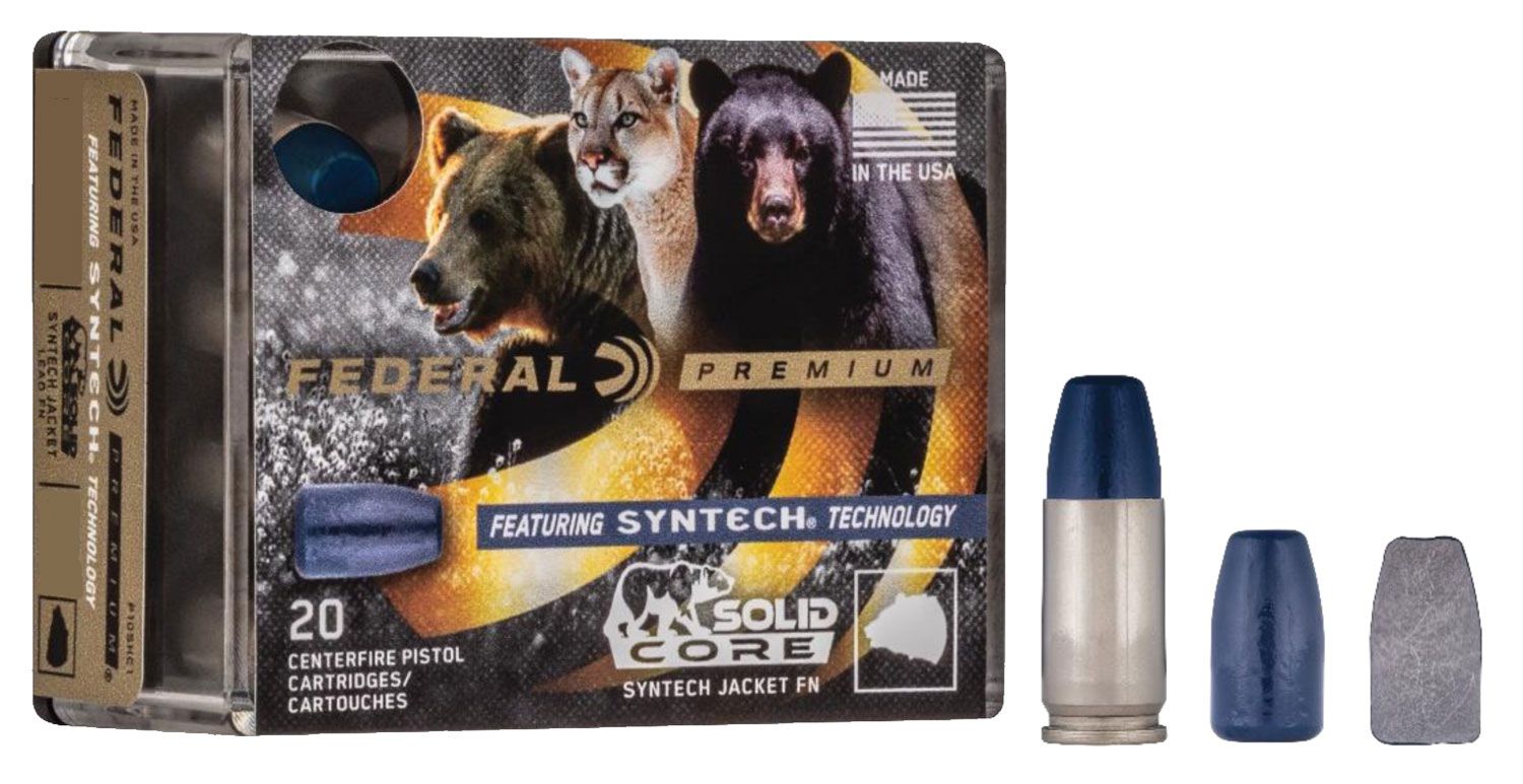 Federal Premium Pistol Ammunition P357SHC1, 357 Mag, Solid Core Synthetic Flat Nose, 180 gr, 1400 fps, 20 Rd/Bx