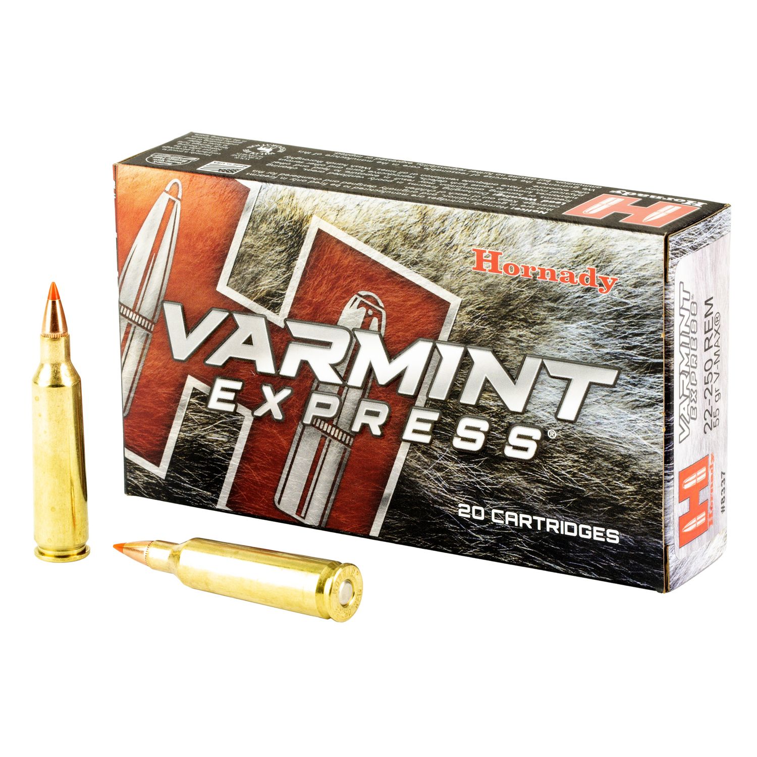 Hornady Varmint Express V-Max CF Rifle Ammunition 8337, 22-250 Remington, V-Max, 55 GR, 3680 fps, 20 Rd/bx