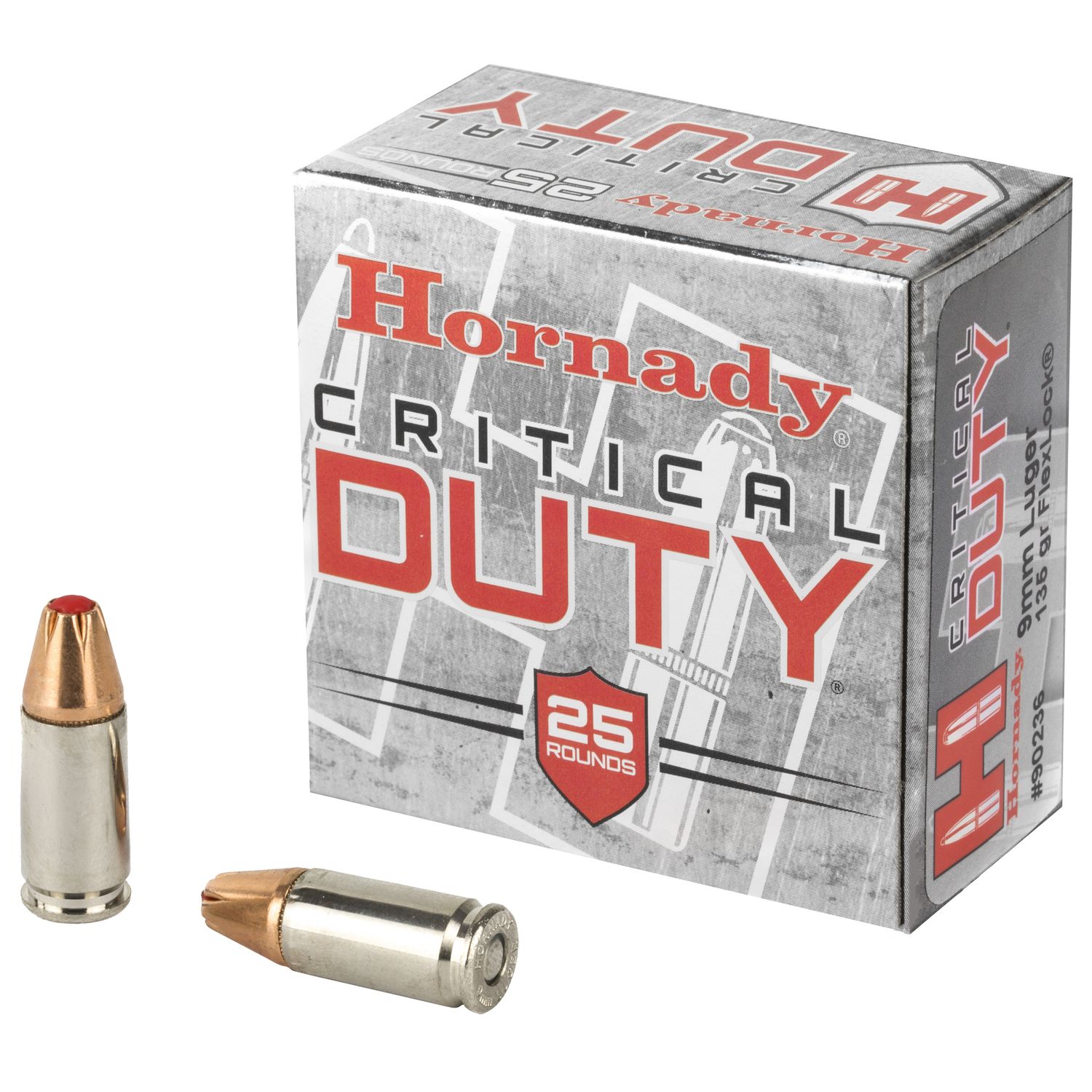 Hornady Critical Duty Pistol Ammunition 90236, 9mm, FlexLock, 135 GR, 1010 fps, 25 Rd/bx