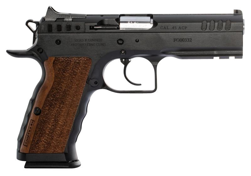 EAA Defiant Stock I Pistol TFSTOCKI45, 45 ACP, 4.50in, Serrated Slide & Wood Grips, Black Finish, 10 Rds