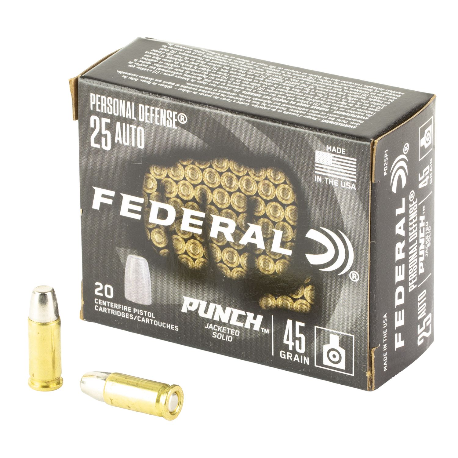 Federal Punch Personal Defense 25ACP 45gr Hollow Point 20 Rd. Box PD25P1