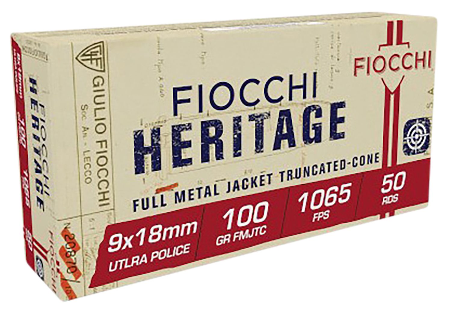 Fiocchi Specialty Pistol Ammunition 9X18, 9mmX18mm Ultra Police, Full Metal Jacket (FMJ), 100 GR, 1065 fps, 50 Rd/bx