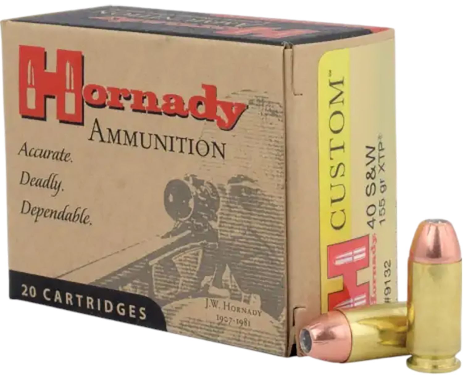 Hornady Custom Handgun Ammunition 9132, 40 S&W, XTP Jacketed Hollow Point (JHP), 155 GR, 1180 fps, 20 Rd/bx