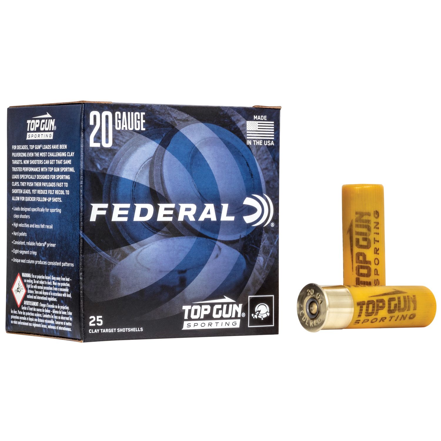 Federal Top Gun Sporting Shotshells TGS2248, 20 Gauge, 2-3/4", 7/8 oz, 1250 fps, #8 Lead Shot, 25 Rds/Bx