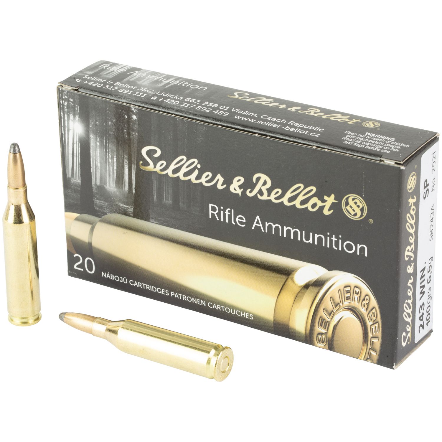 Sellier & Bellot Rifle Ammuntion SB243A, 243 Winchester, Soft Point (SP), 100 GR, 2904 fps, 20 Rd/bx