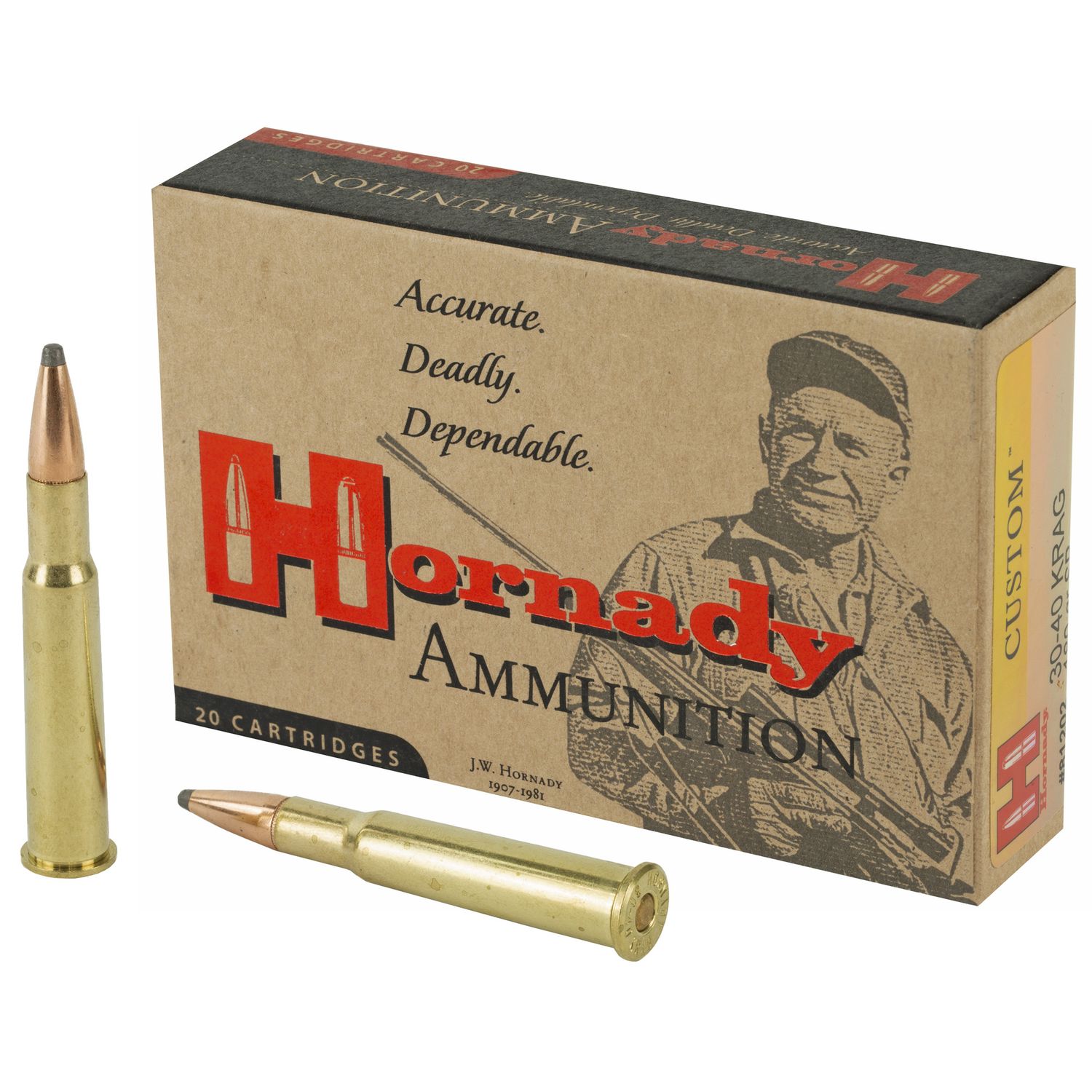 Hornady Custom Rifle Ammunition 81202, 30-40 Krag, Soft Point, 180 GR, 2430 fps, 20 Rd/Bx