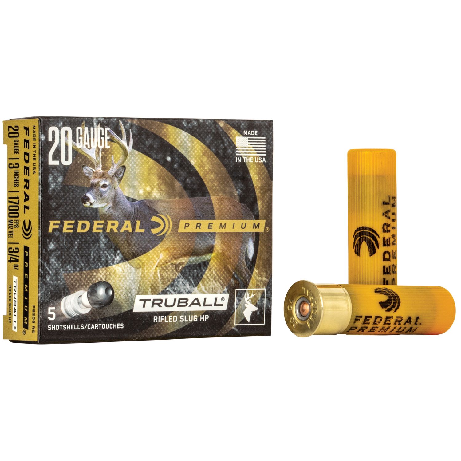 Federal Vital-Shok Trueball PB209RS, 20 Gauge, 3", 3/4 oz, 1700 fps, Rifled Slug, 5 Rd/bx