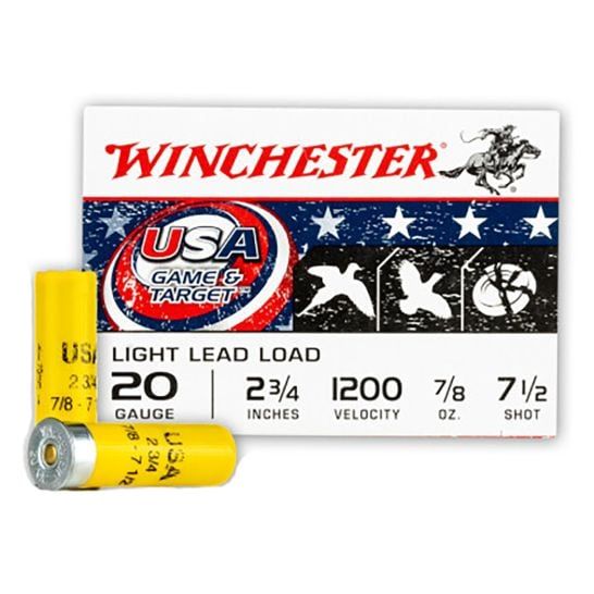 Winchester Game & Target USA207T, 20 Gauge, 2-3/4", 7/8 oz, 1200 fps, #7.5 Lead Shot, 25 Rds/Bx