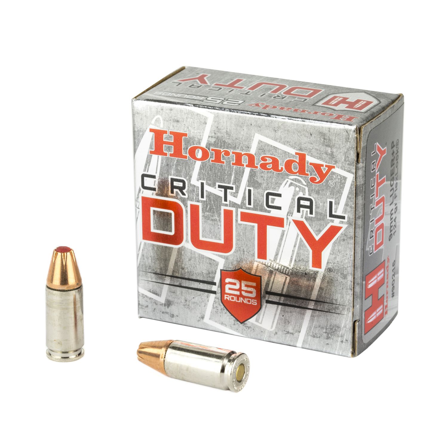 Hornady Critical Duty Pistol Ammunition 90216, 9mm +P, FlexLock, 124 GR, 1175 fps, 25 Rd/bx