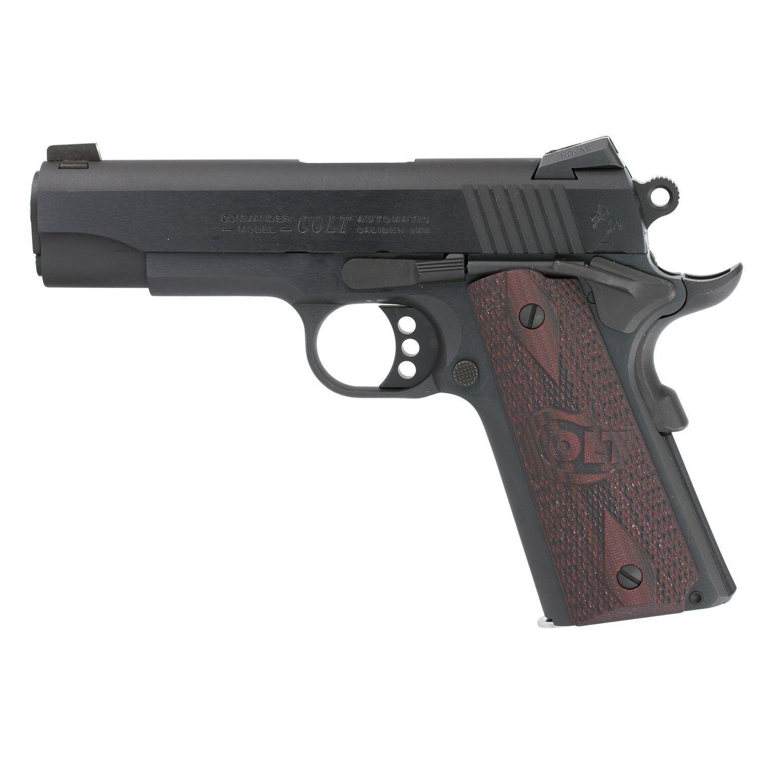 Colt 1911 Combat Commander Pistol O4942XE, 9mm Luger, 4.25", Black Cherry G10 Grips, Blued Finish, 9 Rds