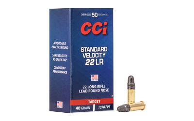 CCI Standard Velocity Rimfire Ammunition 0035, 22 Long Rifle, Round Nose (RN), 40 GR, 1070 fps, 50 Rd/bx