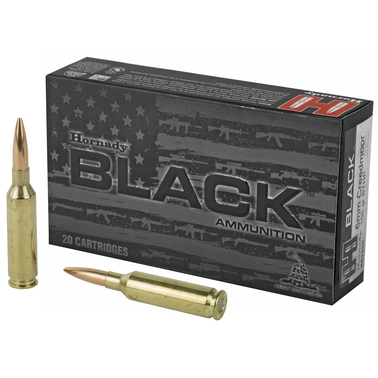 Hornady Black Rifle Ammunition 81396, 6MM Creedmoor, BTHP, 105 GR, 2960 fps, 20 Rd/Bx