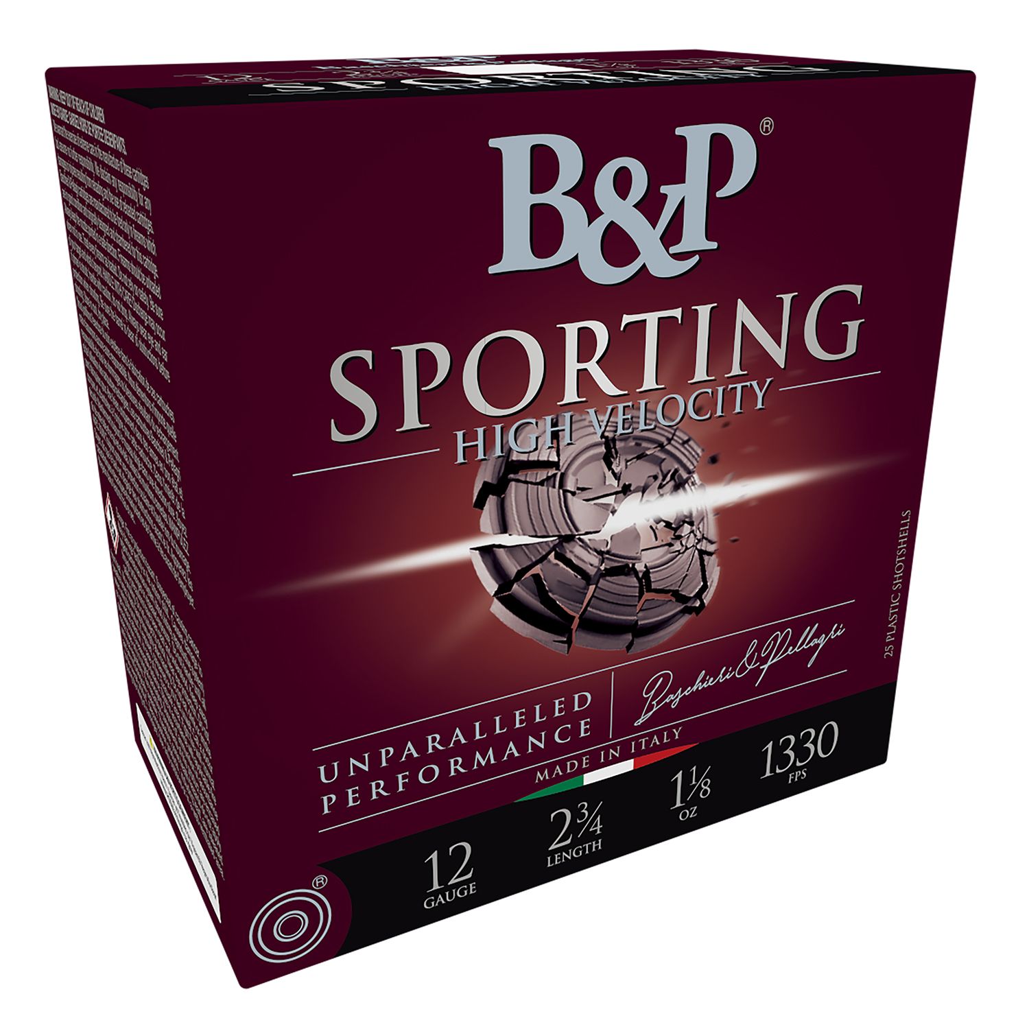 Baschieri & Pellagri Sporting Clays Target Loads CA1T03SPA052, 12 Gauge, 2-3/4", 1-1/8 oz, 1330 fps, #7.5 Shot, 25 Rd/Bx