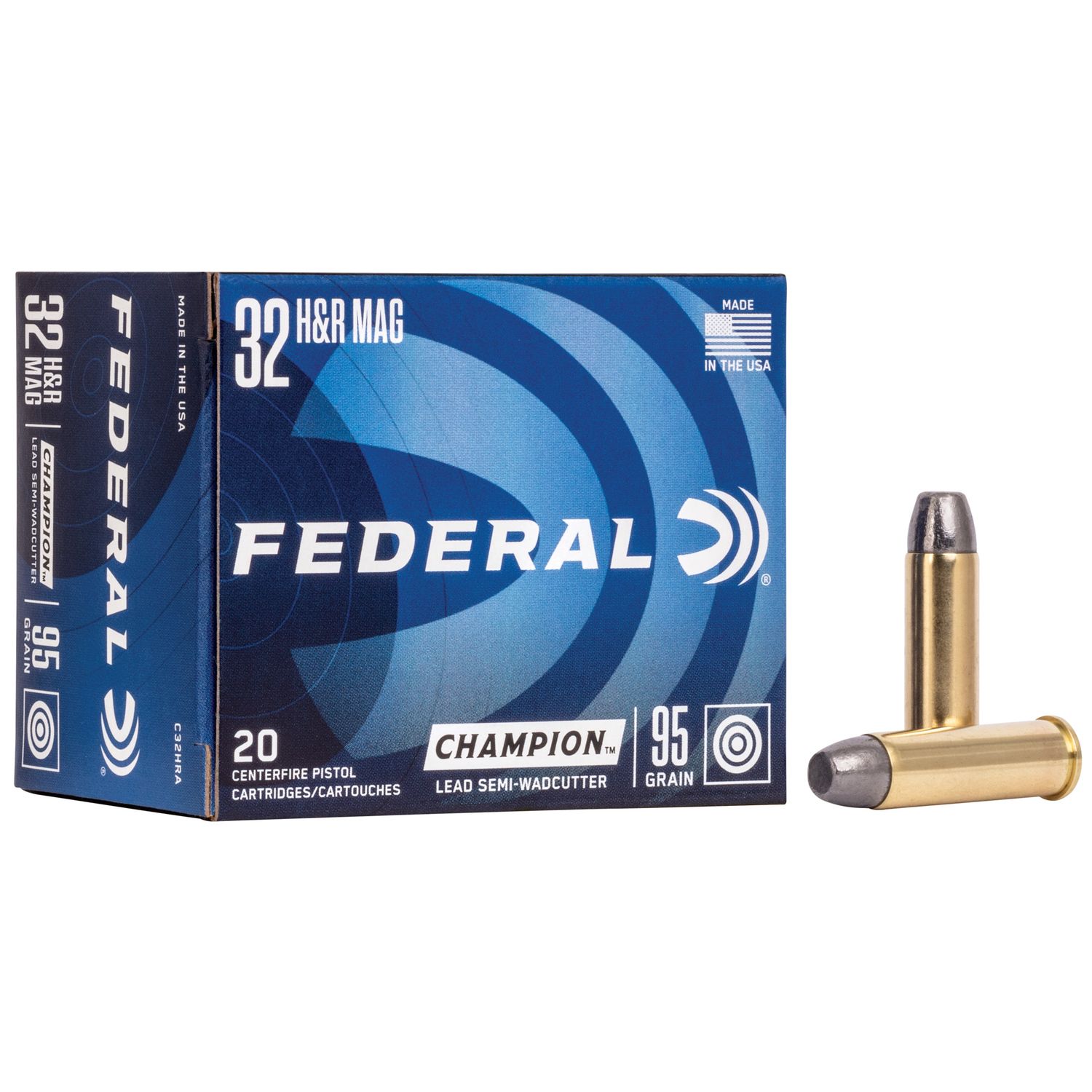 Federal Personal Defense Pistol Ammunition C32HRA, 32 H & R Mag, Lead Semi-Wadcutter, 95 GR, 1030 fps, 20 Rd/bx