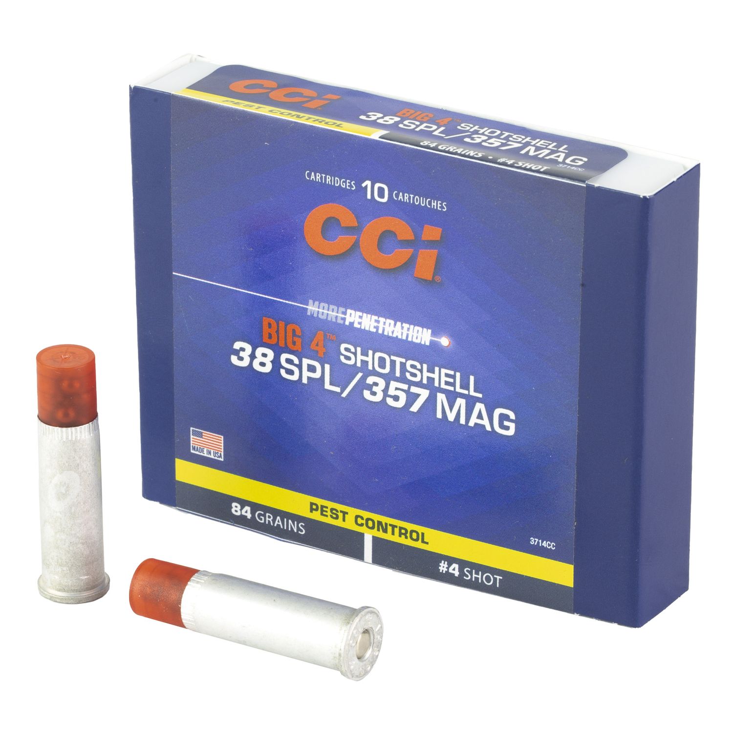 CCI Pest Control Big 4 ShotShells 3714CC, 357/38 Special, #4 ShotShell, 84 GR, 1000 fps, 10 Rd/bx