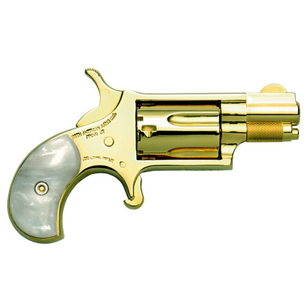 North American Revolver, 22LRGE, 22 Long Rifle, 1.13", Pearl Grip, 24k Gold Finish, Half Moon Sights, 5 Rd