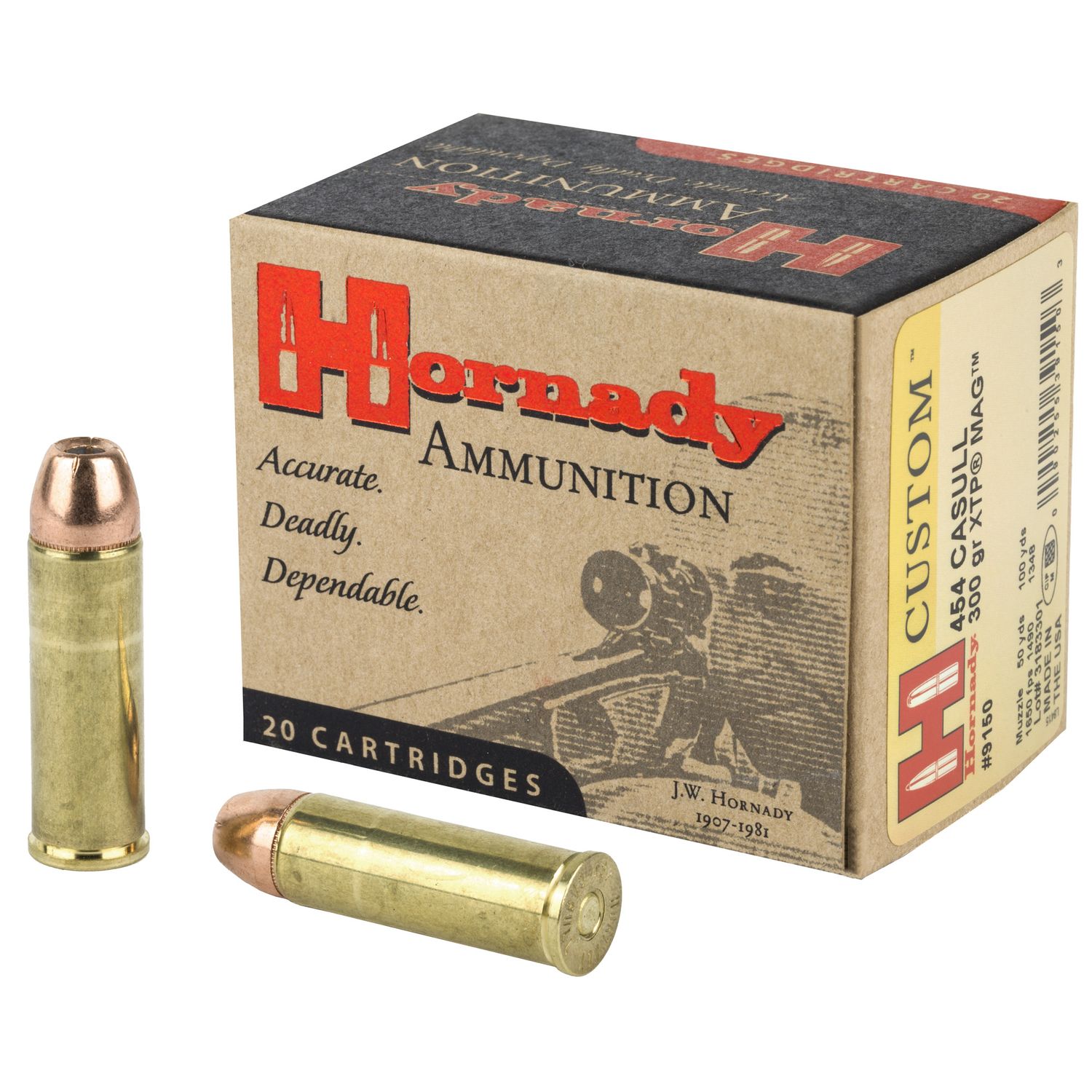 Hornady Custom Handgun Ammunition 9150, 454 Casull, XTP Jacketed Hollow Point (JHP), 300 GR, 1650 fps, 20 Rd/bx