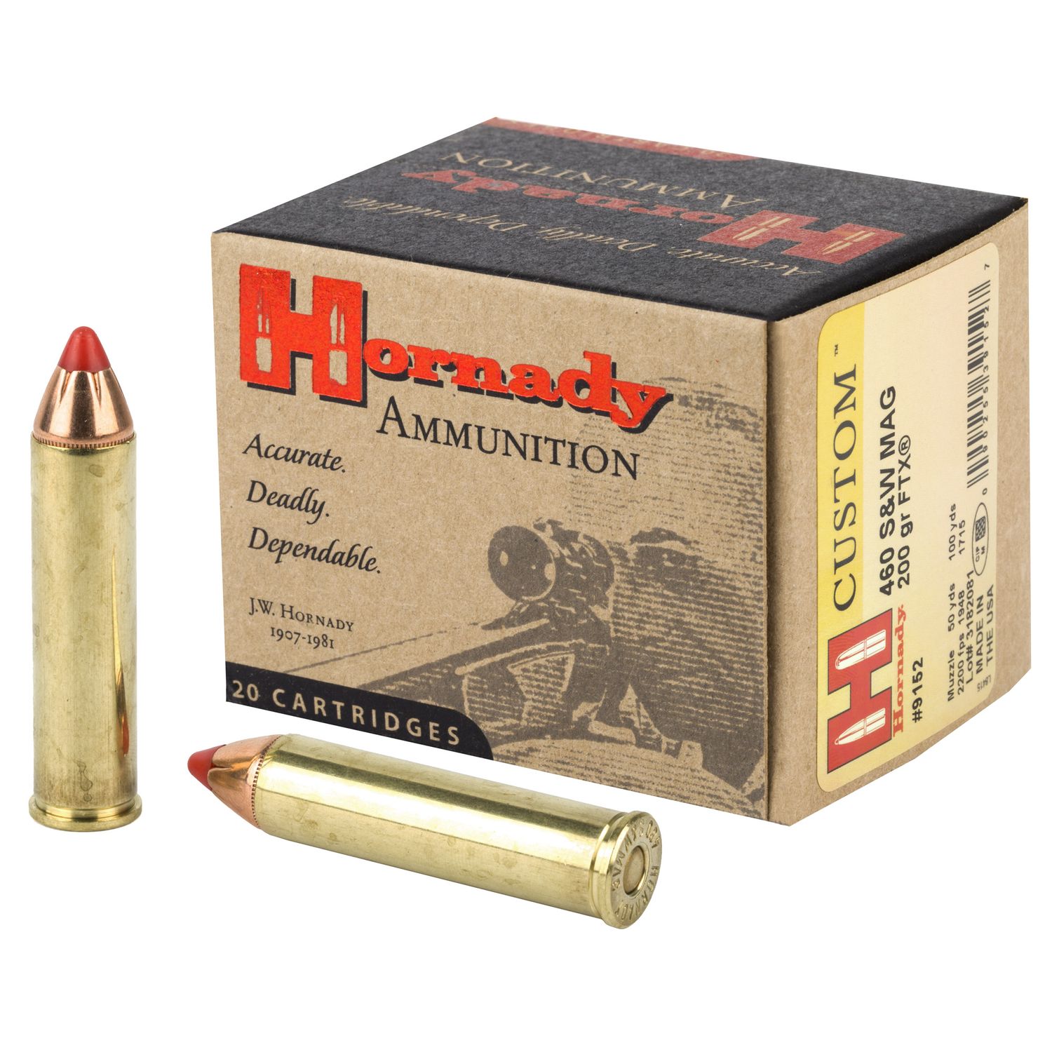 Hornady Custom Handgun Ammunition 9152, 460 S&W,  Flex Tip eXpanding (FTX), 200 GR, 2200 fps, 20 Rd/bx