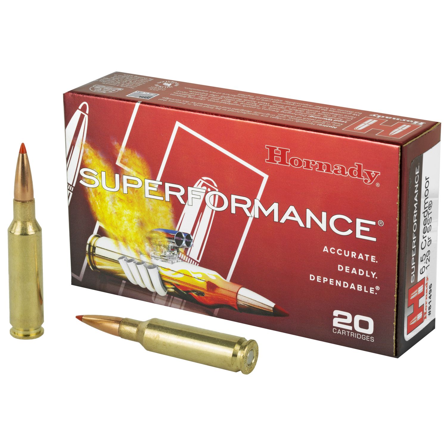 Hornady Superformance Rifle Ammunition 81496, 6.5 Creedmoor, SST, 129 GR, 2950 fps, 20 Rd/bx