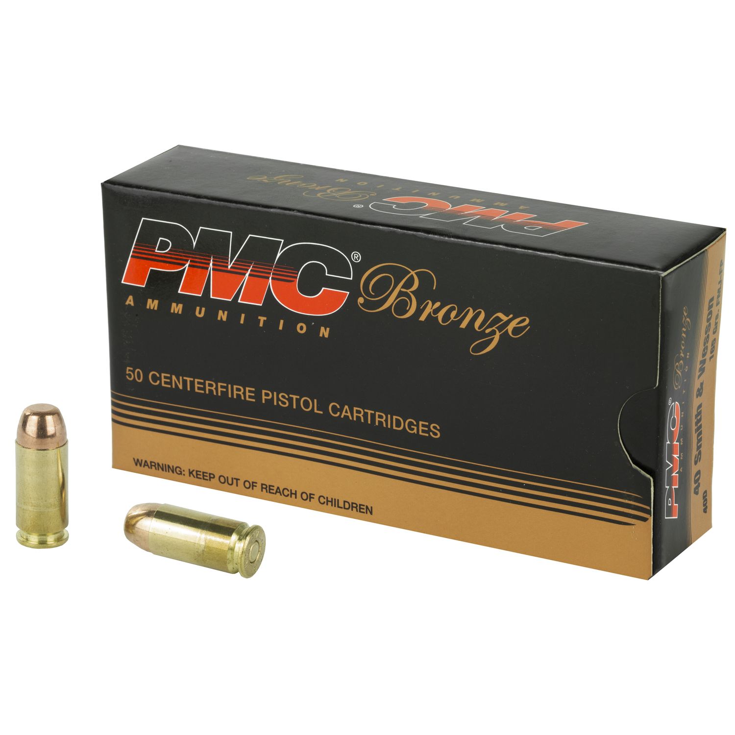 PMC Bronze Line Pistol Ammunition 40D, 40 S&W, Full Metal Jacket (FMJ), 165 GR, 985 fps, 50 Rd/bx